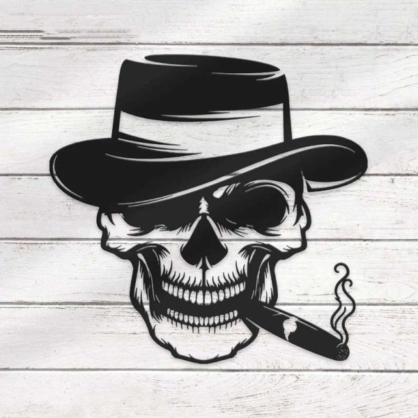 Gangter Sugar Skull Cigar Smoking Bar Sign Wall Art Metal Sign Smoker Man Cave Gift