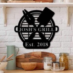 Grill BBQ Sign Wall Art Outdoor Grilling Personalized Metal Sign 1