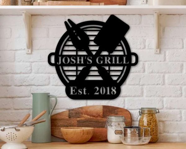 Grill BBQ Sign Wall Art Outdoor Grilling Personalized Metal Sign