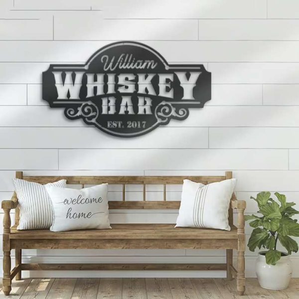 Home Pub Whiskey Bar Metal Wall Art Bourbon Cocktail Drinking Name Sign Personalized Metal Sign