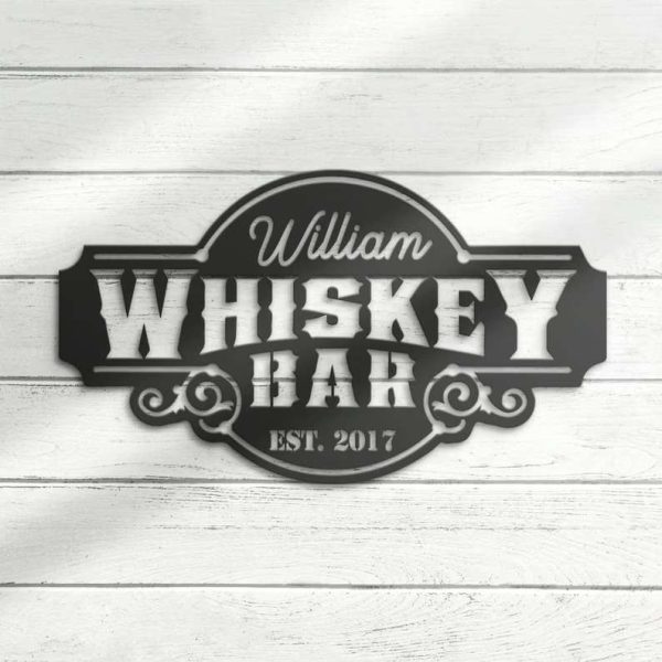 Home Pub Whiskey Bar Metal Wall Art Bourbon Cocktail Drinking Name Sign Personalized Metal Sign