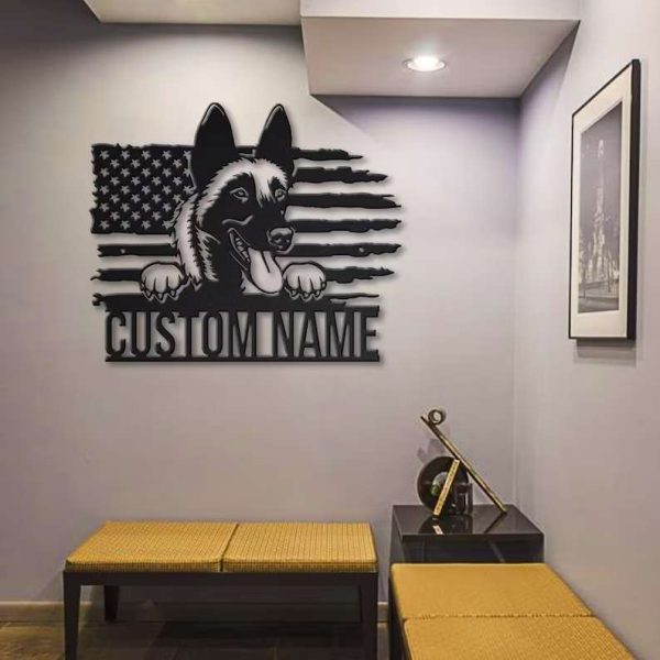 Malinois US Flag Metal Wall Art Dog Lover Personalized Metal Sign