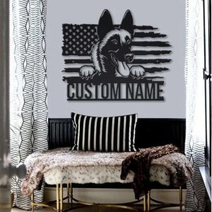 Malinois US Flag Metal Wall Art Dog Lover Personalized Metal Sign 3