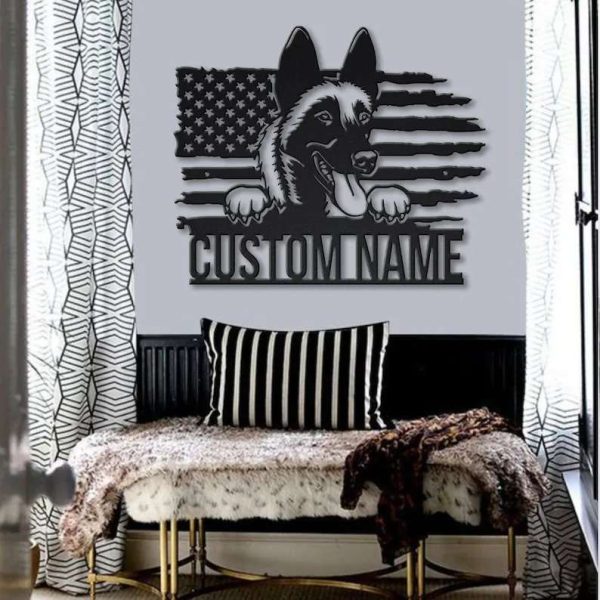 Malinois US Flag Metal Wall Art Dog Lover Personalized Metal Sign