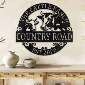 Metal Country Road Cattle Ranch Domestic Farmhouse Personalized Family Farm Sign