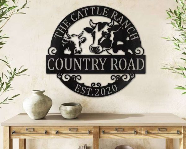 Metal Country Road Cattle Ranch Domestic Farmhouse Personalized Family Farm Sign