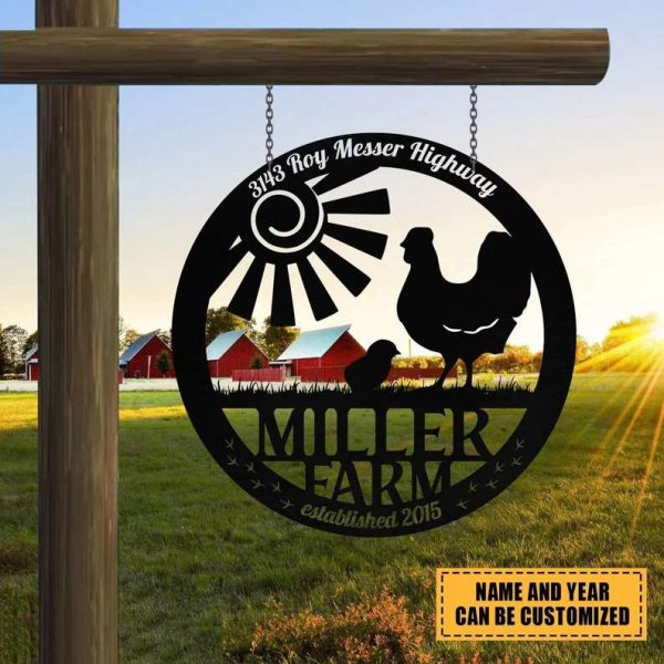 Metal Farm Sign Hen Chicken Monogram Farmhouse Outdoor Personalized Wall Decor