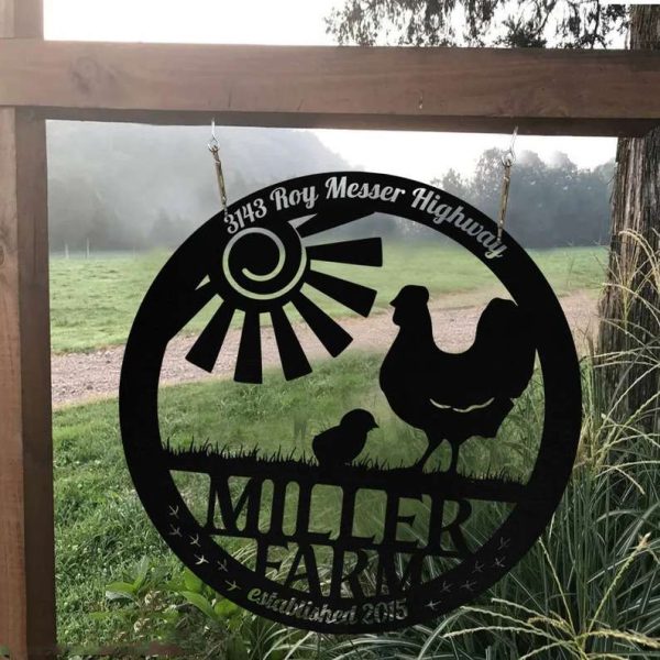 Metal Farm Sign Hen Chicken Monogram Farmhouse Outdoor Personalized Wall Decor