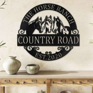 Metal Horse Ranch Sign Country Road Domestic Farmhouse Personalized Horse Sign 1