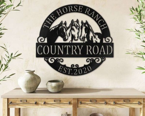Metal Horse Ranch Sign Country Road Domestic Farmhouse Personalized Horse Sign
