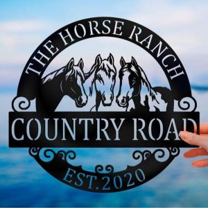 Metal Horse Ranch Sign Country Road Domestic Farmhouse Personalized Horse Sign 2