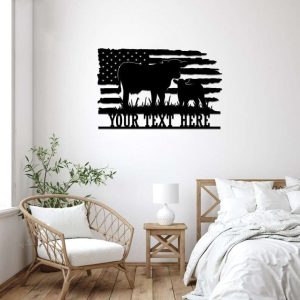 Metal US Flag Cow Farmhouse Sign Custom Farm Decor Gift For Farmer 3