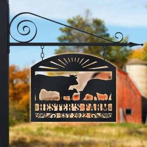 Personalized Cow On A Farm Animal Farmhouse Decoration Cut Metal Sign 1