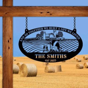 Personalized Dairy Cow And Calf Eating Cattle Farm Decor Metal Sign Gift For Farmer