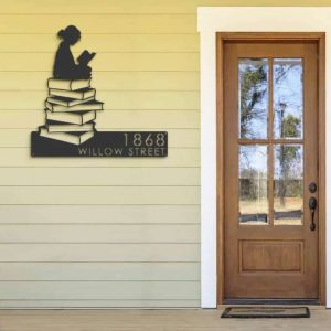 Personalized Girl Reading Book, Metal Reading Sign Book Lover Outdoor Decor