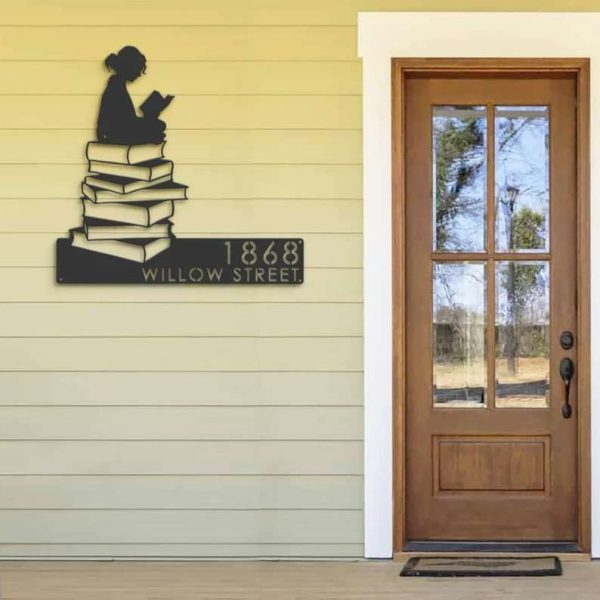 Personalized Girl Reading Book, Metal Reading Sign Book Lover Outdoor Decor