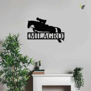 Personalized Jumping Horse Custom Stall Metal Sign – Monogram Wall Art Decor Gift for Horse Lovers