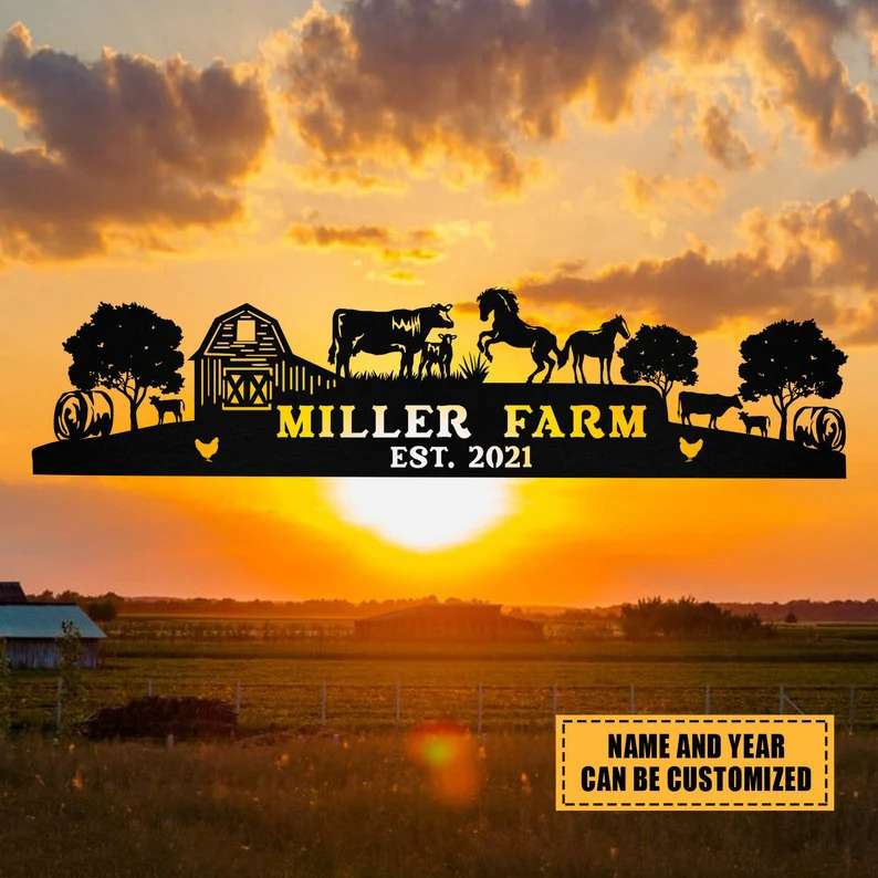 Personalized Metal Farm Sign Farmhouse Decor Cow Horse Chicken Barn Tractor Farmer Gift