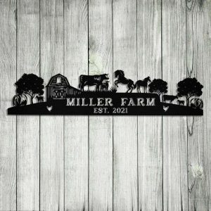 Personalized Metal Farm Sign Farmhouse Decor Cow Horse Chicken Barn Tractor Farmer Gift 2