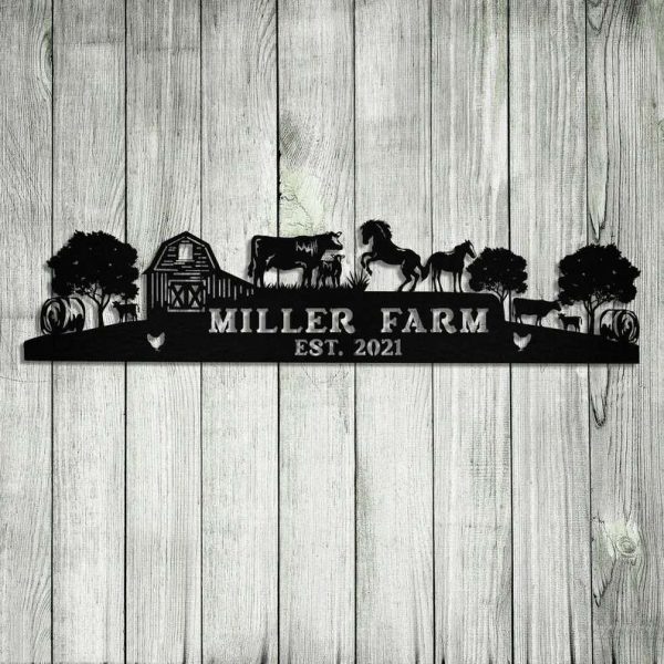 Personalized Metal Farm Sign Farmhouse Decor Cow Horse Chicken Barn Tractor Farmer Gift