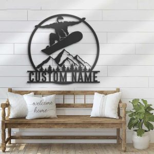 Personalized Snowboarding Sign Snowboarder Mountain Winter Metal Sign