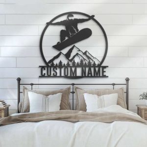 Personalized Snowboarding Sign Snowboarder Mountain Winter Metal Sign 3