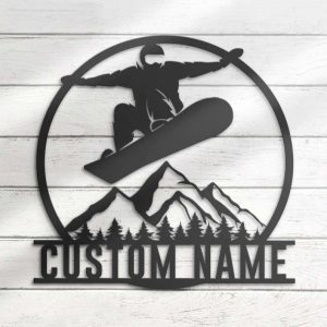 Personalized Snowboarding Sign Snowboarder Mountain Winter Metal Sign 4