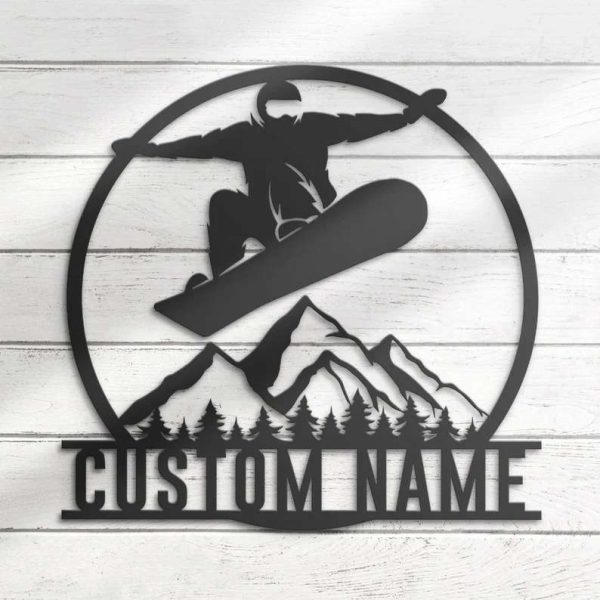 Personalized Snowboarding Sign Snowboarder Mountain Winter Metal Sign