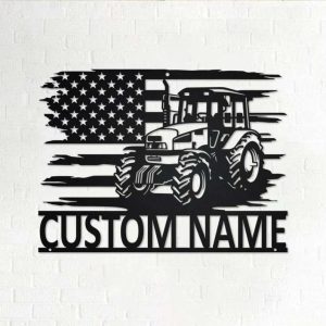 Tractor US Flag Personalized Tractor Farm Sign Decoration For Room Farmer Gift Farmhouse 1