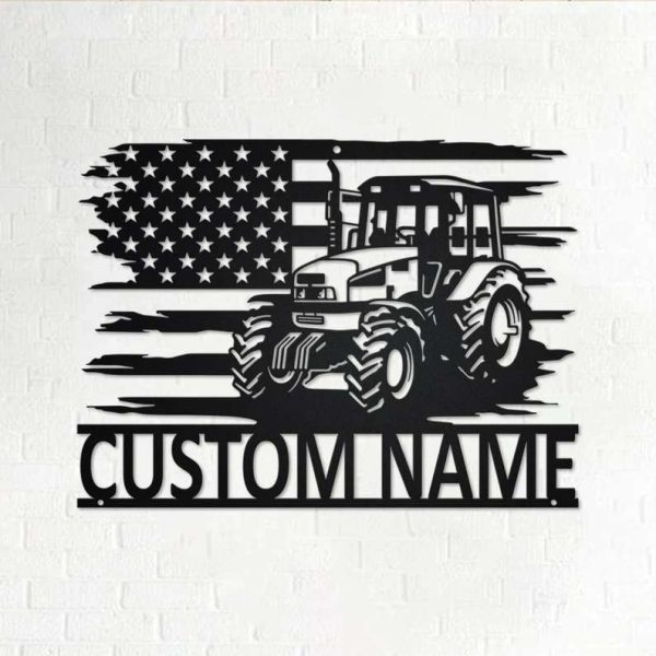 Tractor US Flag Personalized Tractor Farm Sign Decoration For Room Farmer Gift Farmhouse