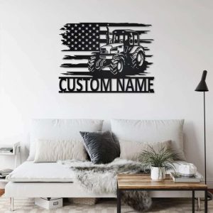 Tractor US Flag Personalized Tractor Farm Sign Decoration For Room Farmer Gift Farmhouse 2