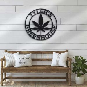 Weed Cannabis Marijuana Name Greenhouse Bar Sign Wall Art Personalized Metal Sign Smoker Gift