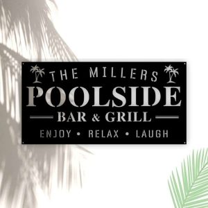 Personalized Name Poolside Bar And Grill Sign Tiki Bar Sign Pool Oasis Metal Sign For Pool Bar Patio Home Backyard Decor Housewarming Gift