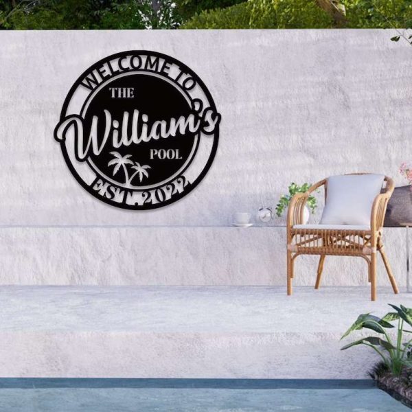 Custom Metal Pool Sign Wall Decor Pool Bar Signs Personalized Family Name Patio Name Sign Outdoor Garden Yard Decor Housewarming Gift