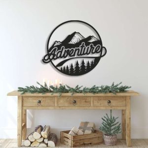 Adventure Mountain and Pine Tree Custom Metal Sign
