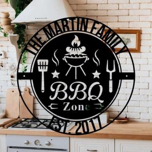 Backyard BBQ Zone Metal Wall Sign Personalized Barbecue Name Sign for Outdoor Decor Grill Master gift for Dad on Father’s Day