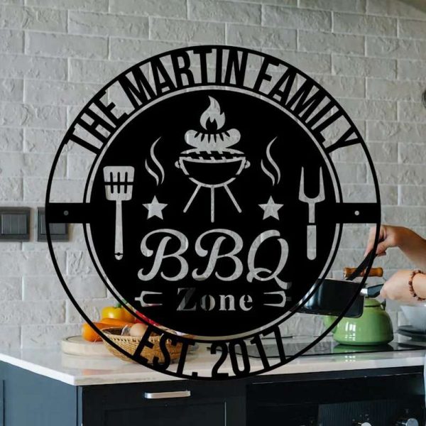 Backyard BBQ Zone Metal Wall Sign Personalized Barbecue Name Sign for Outdoor Decor Grill Master gift for Dad on Father’s Day