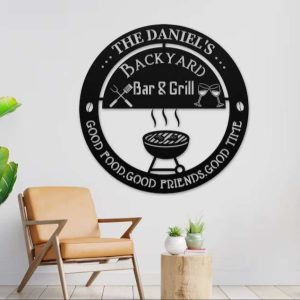 Backyard Bar and Grill Personalized Metal Sign Good Food Good Friends Good Times Chill and Grill Garden Patio Poolside Smokehouse Decor Housewarming Gift