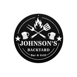 Backyard Bar and Grill Sign Chill and Grill Beer Bar Custom Name Sign Patio Kitchen Pool Decor Housewarming Gift