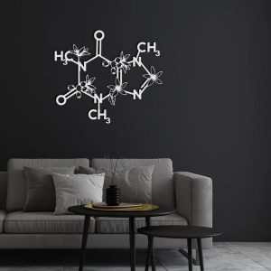 Caffeine Molecule Wall Art with Flowers Cut Metal Sign 4