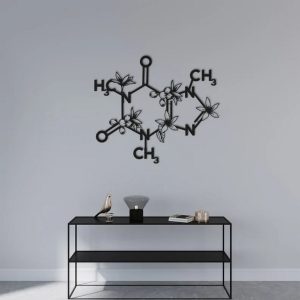 Caffeine Molecule Wall Art with Flowers Cut Metal Sign 5