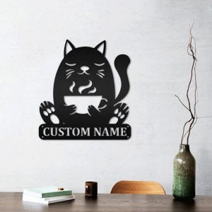 Cocktail Cat Metal Sign Custom Coffee Metal Sign