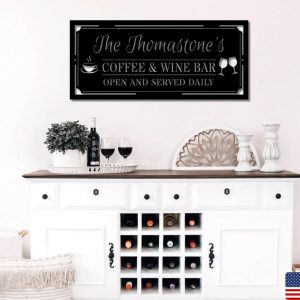 Coffee And Wine Bar Sign Personalized Metal Name Sign Home Bar Decoration