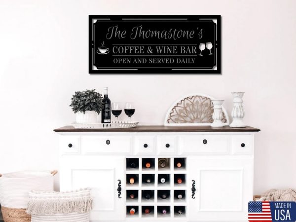 Coffee And Wine Bar Sign Personalized Metal Name Sign Home Bar Decoration