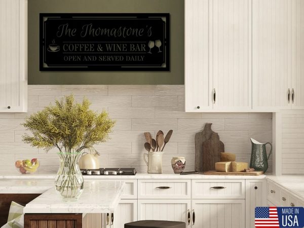 Coffee And Wine Bar Sign Personalized Metal Name Sign Home Bar Decoration