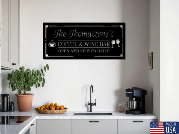 Coffee And Wine Bar Sign Personalized Metal Name Sign Home Bar Decoration