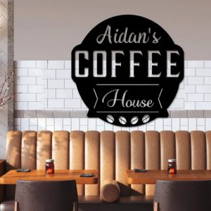 Coffee Bar Sign Personalized Metal Name Signs Kitchen Wall Hanging Decor 1