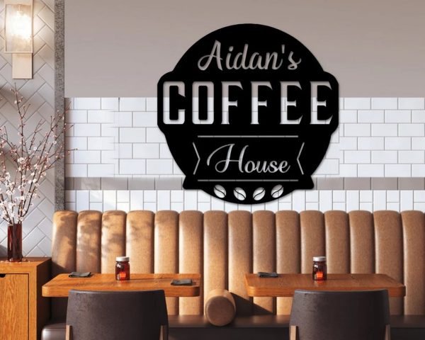 Coffee Bar Sign Personalized Metal Name Signs Kitchen Wall Hanging Decor