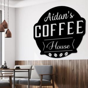 Coffee Bar Sign Personalized Metal Name Signs Kitchen Wall Hanging Decor 2