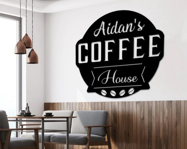 Coffee Bar Sign Personalized Metal Name Signs Kitchen Wall Hanging Decor